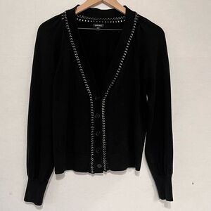 Nine West Black Cardigan With Chain Accent   Sz M   EUC